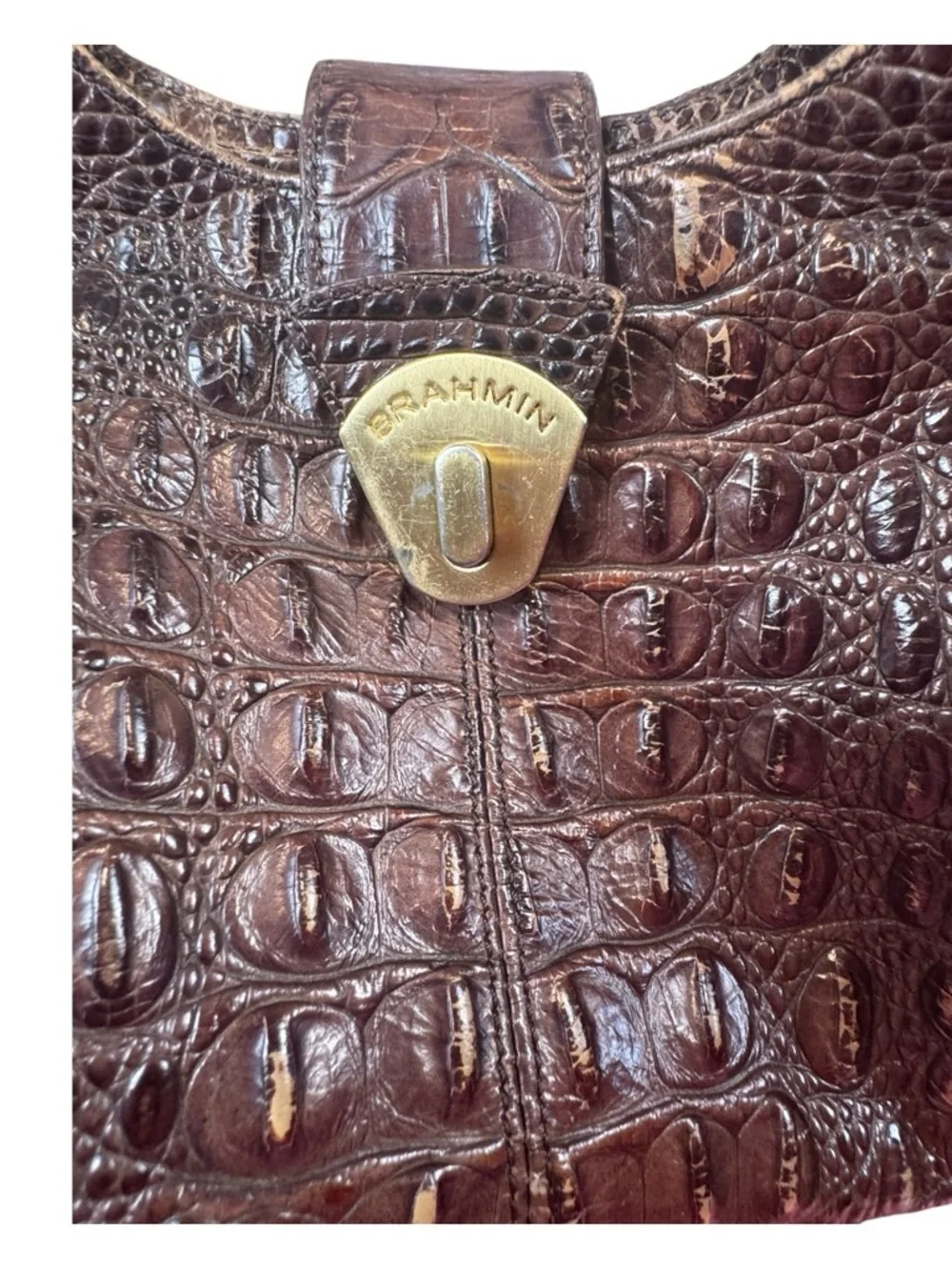 Brahmin Dagny Melbourne Croc Embossed Brown Satchel & Wallet Set